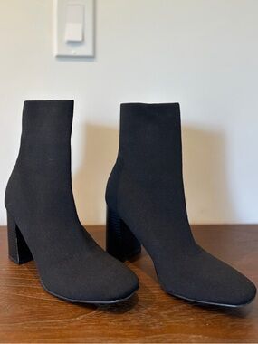 Black Stretch Sock Booties with Block Heel - Women